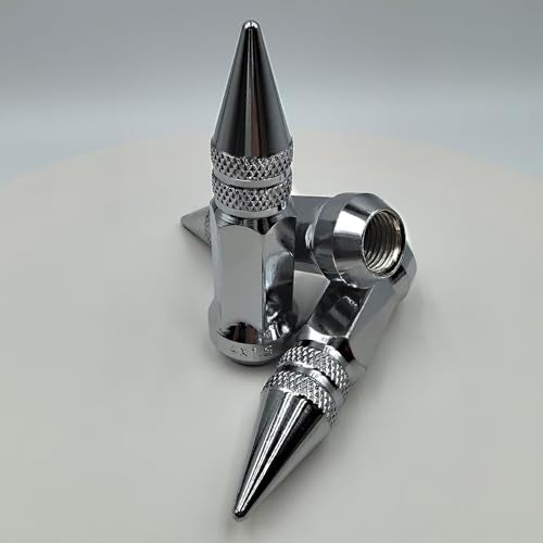 M14x1.5 Spike Lug Nuts, 24pcs 14mmx1.5 Tall Wheel Lug Nuts with 1 Socket Compatible with Ford F250 F350 Super Duty, Chevy Silverado 1500 GMC Sierra 1500 Ford F150 & More, Chrome