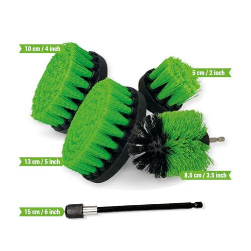 Premium Drill Brush, Medium-Stiff 5pcs Kit, Green, Indoor, Marine