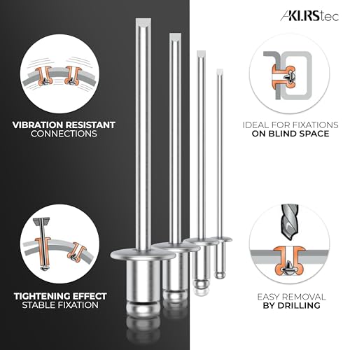KLRStec Pop Rivets Assortment Kit, 500pcs Aluminum Blind Rivets, 4 Sizes