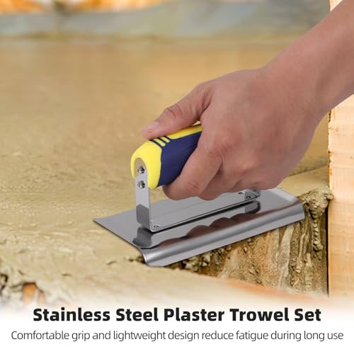 4 PCS Stainless Steel Concrete Tool Set, Includes Groover, Edger, Inside & Outside Corner Trowels, Anti-Rust Metal with Non-Slip Handle, Cement, Mortar, Plaster, Masonry Corner Finishing Work
