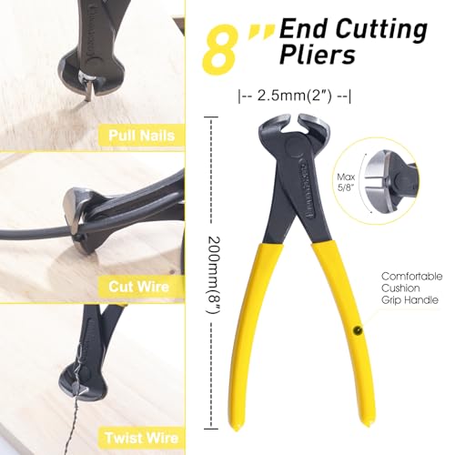4-Piece Pry Bar Set, 12-Inch Utility Claw Pry Bar, 10-Inch & 7.5-Inch Flat Pry Bars Crowbar Claw, 8-Inch End Cutting Pliers, Nail Remover Tool for Baseboard, Floor, Nails Removal (Yellow 2026) Yellow 2026