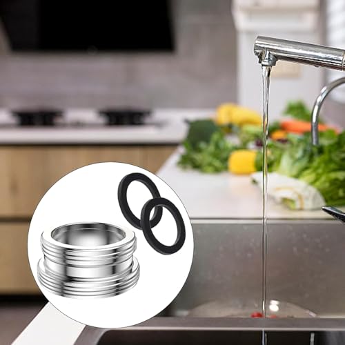 Pack of 2 Tap Adapters, M24 to M22 Male Thread Adapter Tap Silver, Metal Tap Adapter with Black Rubber Ring, for Kitchen Taps, Water Saving, Water Filter, Hoses