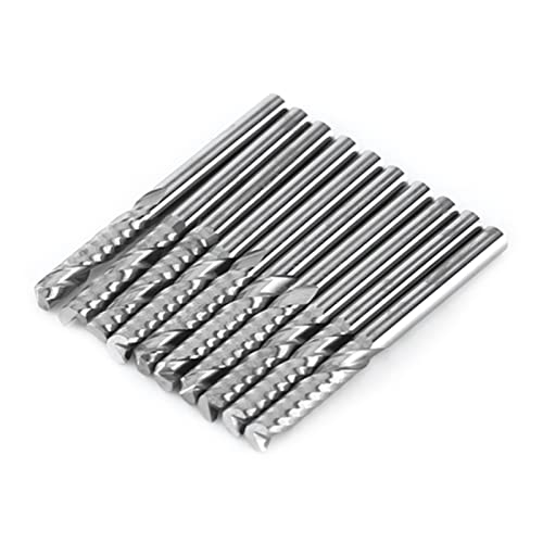 Dioche Single Flute End Mill, 10pcs Single Flute End Mill Cutter CNC Tool Bits 3.175mm Diameter 22mm Cutting Edge Length