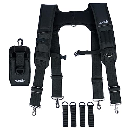 MELOTOUGH Tool Belt Suspenders Construction Bag Suspenders Padded Work belt Suspenders + Drill Holster Impact Driver Holster with Bit Pouch Heavy Duty Impact Holster for Tool Belt (Left Hand)