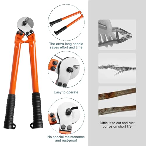 BLIKA 18'' Heavy Duty Cable Cutter, Steel Cable Cutter for Cable Railing, Cuts Up to 5/16" Stainless Steel Wire Rope, Copper and Aluminium Cables 18" 1