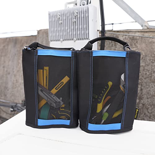 MELOTOUGH Small Tool Holder, Min Work Organizer Tool Pouch and Knife Holster with Snap Clip,Utility Canvas Zipper Tool Bag - Fastener Bag Heavy Duty Mesh Window, Hanging Grommets