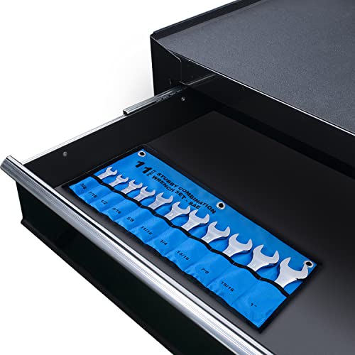 Premium Stubby Combination Wrench Set with Roll-up Pouch, 11-Piece, SAE, 3/8” to 1”, No Skipped Inch Size | Cr-V Steel, Mirror Polished Finish | Short Length and Slim Body, Perfect for Confined Areas SAE Set