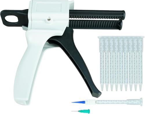 Dispensing Gun Kit Mixing Dispenser Gun with Mixing Nozzle Tip and 50 Pieces White Epoxy Mixing Tips Nozzles Straws Mixer