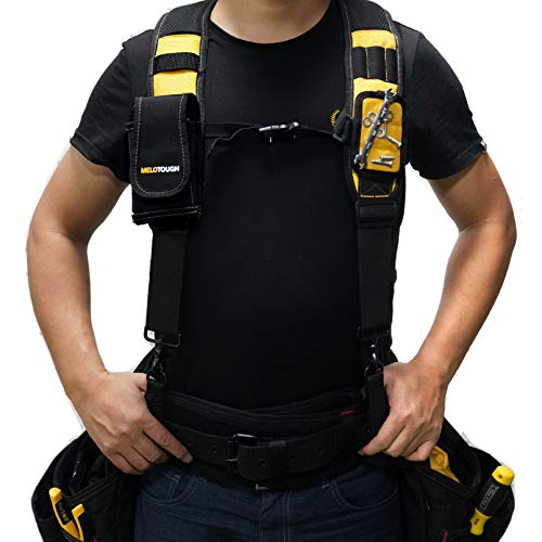 MELOTOUGH 1 Pack Magnetic Suspenders Tool Belt Suspenders + 1 Pack Padded Electrician Tool Belt with D Rings