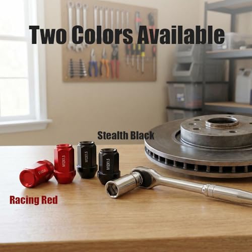 M12x1.5 Wheel Lug Nuts, 20-Pcs Lightweight Aluminum Alloy Set, Extensive Compatibility for Toyota, Honda, Buick, Ford, Chevrolet, Hyundai, Kia, Mazda, Mitsubishi, Chery (Racing Red) Racing Red