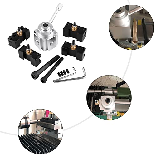Greensen Tool Post Set Mini Lathe Tool Holder Post Cutter Holder Screw Kit Aluminum Alloy Boring Bar Turning Facing Holder Wrench Cutter Holders Aluminum