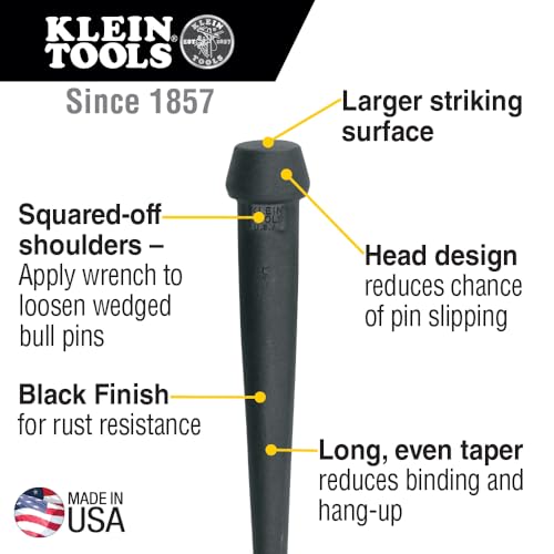 Klein Tools 3256 1-1/16-Inch Broad-Head Bull Pin and 5459C Connecting Bar Lock Collar Bundle, Made in USA