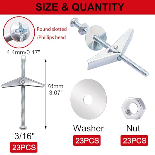 92Pcs 3/16 Inch Toggle Bolts for Drywall + 336Pcs Toggle Bolts Heavy Duty Drywall Anchors and Screws Assortment Kit