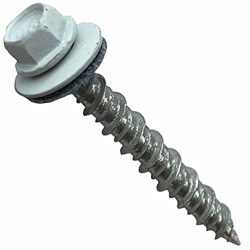 Metal Roofing Screws-#10 x 1.5” – Self Tapping Hex Head with EPDM Rubber Washer – for Metal to Wood, Corrugated Roofing, Siding, Sheds, Pancake Screw - ¼” Hex Drive Easy Installation - White (250) 250