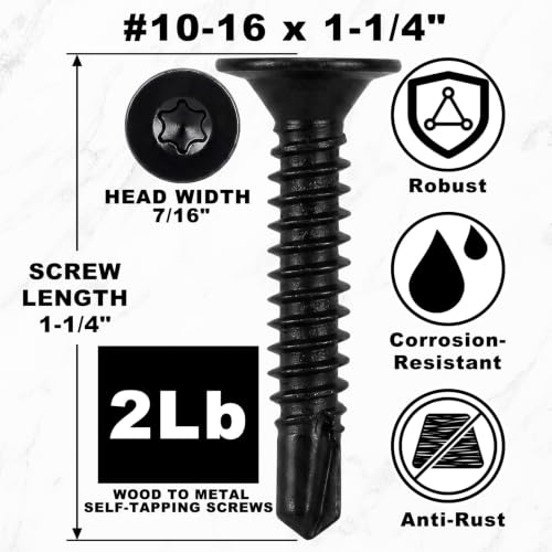 Yaocom #10-16 x 1-1/4 Wood to Metal Self Drilling Screws, 2 lb Box 716