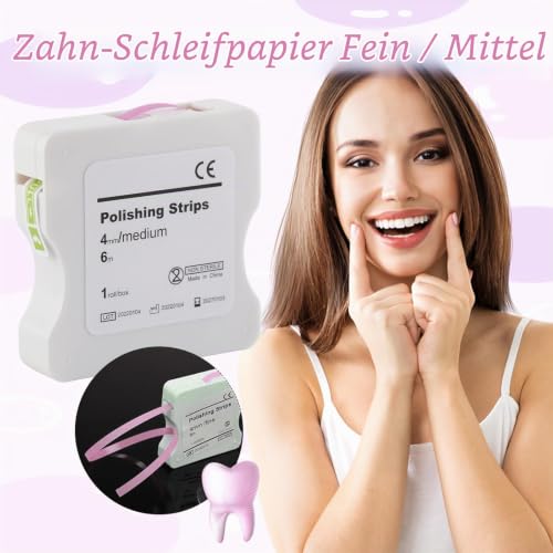 Tooth Sandpaper, Portable Tooth Sandpaper, 4 mm Width, 6 m/Rolls/Box, Polishing Strips, Interdental Sandpaper, Interdental Sanding Tools for Polishing Teeth (Pink)