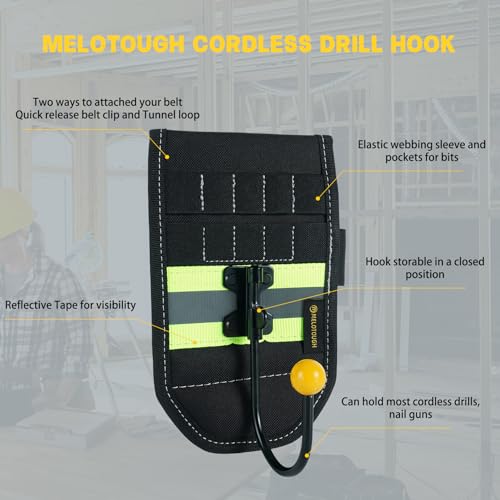 Tool Belt Suspenders Work Suspenders for Men Big and Tall + Cordless Drill Holster Hook Drill/Power Tool Holder with Drill Bit Tote