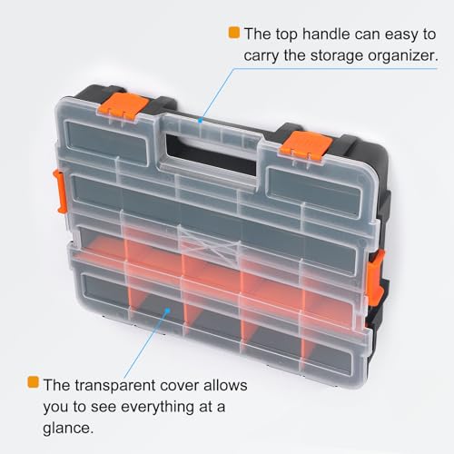 HARFINGTON Single Side Tool Organizer 14.8"x11.4"x2.6" 17-Compartment Hardware Storage Box with Removable Plastic Dividers for Screws Nuts Nails Bolts