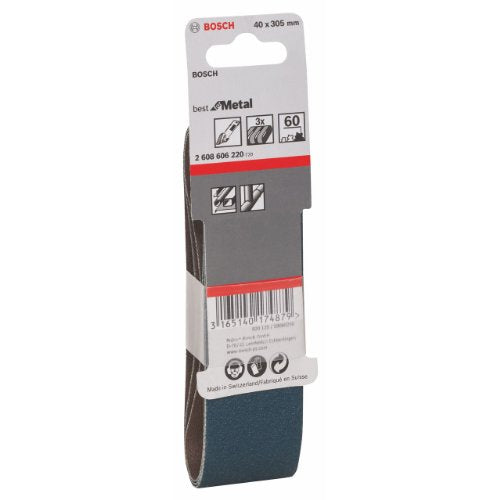 Bosch 2608606220 Metal 40x305mm Belt G60, Blue, 40 mm x 305 mm Grain 60 40 x 305 mm