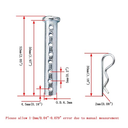 8-20Pack Multisize Flat Head Adjustable Clevis Pin,with Multi-Hole Cylindrical Pin Positioning Pin Clevis Pins Set (Size:M6 x 50mm, 10) M6 x 50mm
