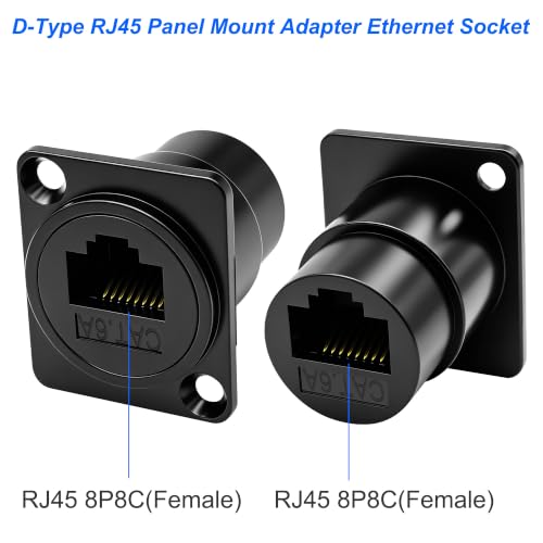 XMSJSIY D-Type RJ45 CAT6A Panel Mount Adapter Coupler Ethernet Socket | D-Type RJ45 8P8C Female to Female Extender Adapter LAN Network CAT6A Connector Pass-Through Coupler for CAT6A/CAT6/CAT5E/CAT5