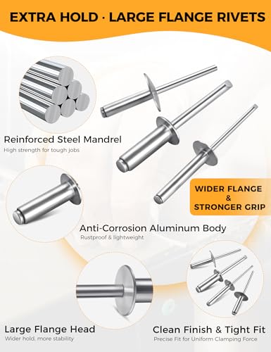 Large Flange 3/16 x 1/2" Inch Blind Rivets 5 * 13mm 250 Aluminum Pop Silver for sheet Metal Plastic Wood 3/16 x 1/2"(5*13mm)