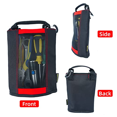 MELOTOUGH Fastener Bag Small Zip Tool Pouch Canvas Utility Zipper Tool Bag with Heavy Duty Mesh Window,Carabiner Clip (4 Pack)