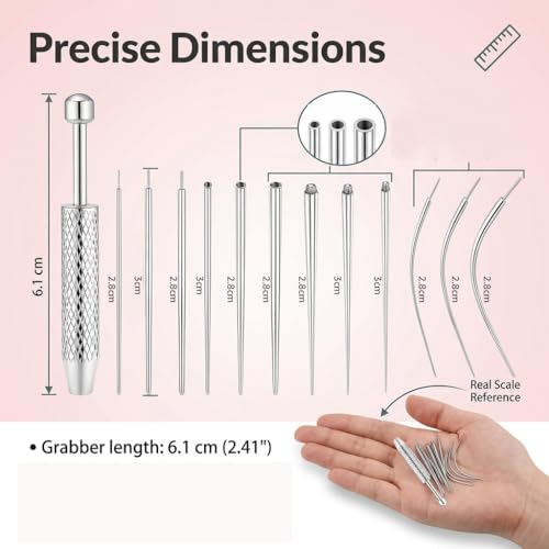 Piercing Insertion Aid Set, 13 Pieces Interchangeable Aid Tool and Ball Opener Accessories, Jewelery Tool for Ear, Nose and Lip, Silver