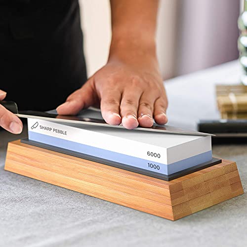 Sharp Pebble Knife Sharpening Stones Kit with 400/1000 and 1000/6000 Grit with Flattening Stone & Angle Guide