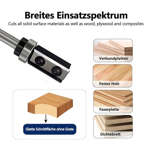 Flush Cutter 8 mm Shank, 30 mm Cutting Length, D = 16 mm, Reversible Plates Flush Cutter, Interchangeable Carbide Blade, with Ball Bearing Wood Cutter, Flush Cutter for Edge Processing S=8 mm, D=16 mm, L=30 mm Flush-Trim Cut