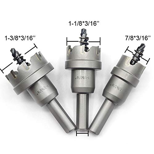 Hole Saw Set 3pcs JESTUOUS 3/8 Inch Shank Diameter 7/8 1-1/8 1-3/8 Cutting Dia TCT Carbide Tipped Tooth Drill Bit for Stainless Steel Metal Wood