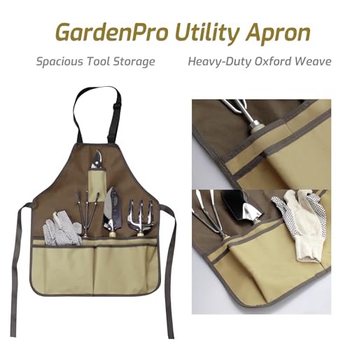 13-Piece Garden Tools Set with Tote Bag & Apron, Repotting Mat - Stainless Steel Heavy Duty Planting Kit, Ergonomic Non-Slip Handles - Gardening Gift for Women, Mom, Home Gardeners WHA-13PCS