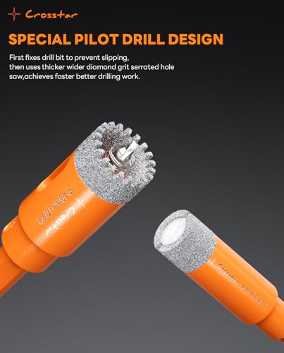 Crosstar 10Pc Diamond Hole Saw Kit with Pilot Bit & Spring, Aluminum Case