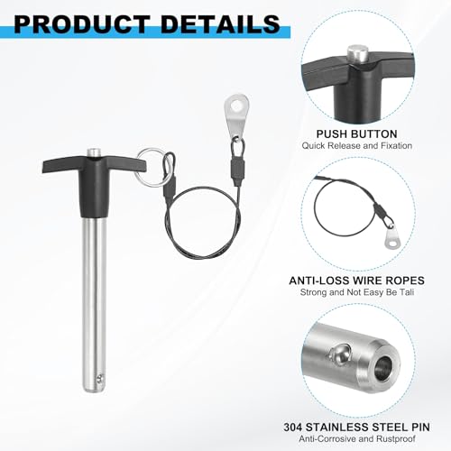 PATIKIL 1/2"(12mm) Diameter 304 Stainless Steel Quick Release Pin, Usable Length 3.1"(80mm) Push-Button t Handle Lock Pins with 25cm Lanyard Cable M5 Screw, Silver 1/2" x 3.1"