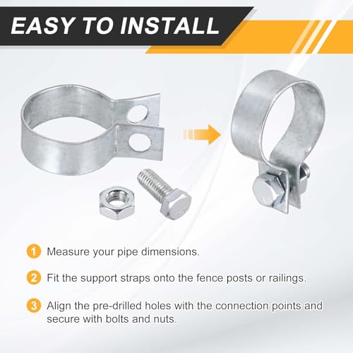 uxcell 20Pcs Brace Bands Chain Link Fence, Galvanized Steel Tension Bands with Bolts & Nuts for 2-15/16" Chain Link Post, Pipe, Gate, Fences Panels, Silver (4.2" Length x 0.7" Width) 2-15/16" ID x 4.2" Length x 0.7" Width 20