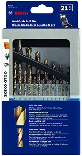 BOSCH GO29 29-Piece Assorted Set Gold Oxide Drill Bits with Included Case Standard Shank Diameters for General Purpose Applications in Wood, Plastic, Light-Gauge Metal One Size 29pc