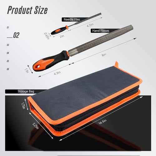 19Pcs Hand Metal File Set 4Pcs Flat/Triangle/Half-Round/Round T12 Carbon Steel Files with 14pcs Needle Files, 1 Steel Brush for Shaping Metal Wood Model and Tools