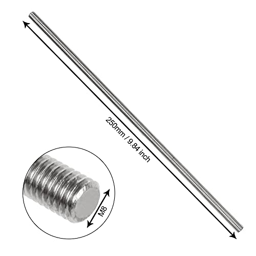 10Pcs M8 x 250mm 304 Stainless Steel Fully Threaded Rods, Threaded Rods Bar Studs, Right Hand Thread Long Threaded Screw, M8-1.25 Thread Pitch, Fits for Anchor Bolts, Hangers, U-Bolts (5/16" x 10")