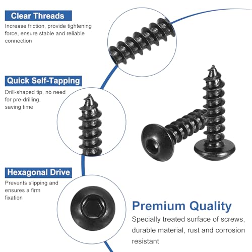 uxcell Hex Socket Self Tapping Screws, M5 x 20mm Carbon Steel Wood Screw 400pcs 400