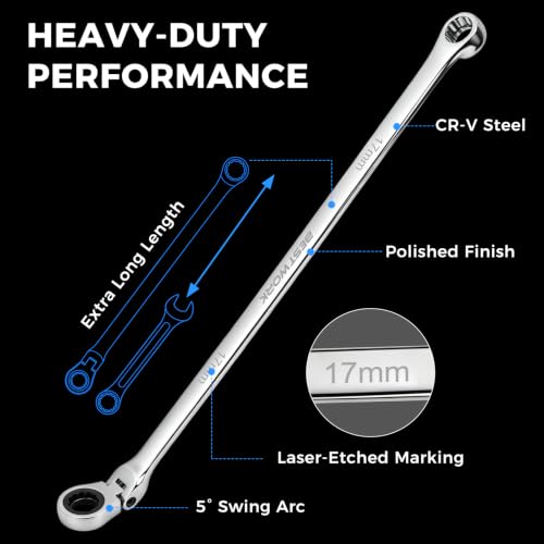 16.5" Long Flex Head Nano Ratchet Wrench & 19 Pcs 3/8" Nano Impact Sockets 20-Piece
