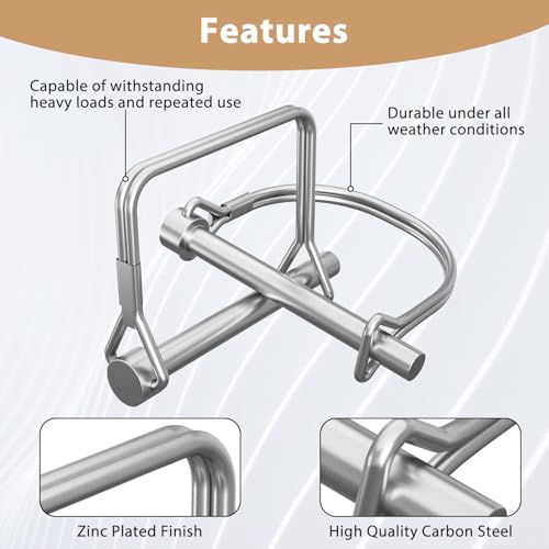 XOOL 22PCS Shaft Locking Pin, Zinc-Plated Heavy Duty Safety Pins, Trailer Coupler Pins, Square & Arch Shapes, Premium Carbon Steel 22PCS Silver