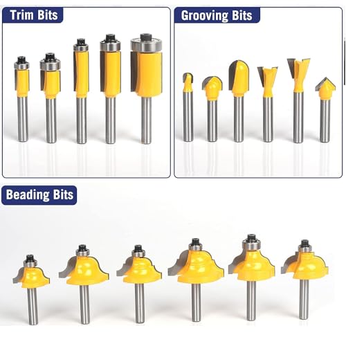 TOTOWOOD Router Bit Set ,Tungsten Carbide Router Bits Set 1/4 Shank,35 Piece Router Bit Kit for DIY, Woodworking Project,American Router Bit Set with Premium Aluminum Carry Storage Case (35pcs) 35pcs