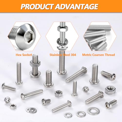 462 Pcs M5 M6 M8 Button Head Hex Socket Cap Screws Bolts Assortment Kit M5&M6&M8 - 462 PCS