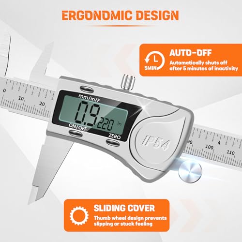HARDELL Digital Caliper 12 Inch, All Metal Digital Caliper Measuring Tool with 3-Batteries & Extra Cover, IP54 Waterproof Heavy-Duty Vernier Caliper, Inch/MM/Fraction, Auto-Off for DIY/3D-Printing