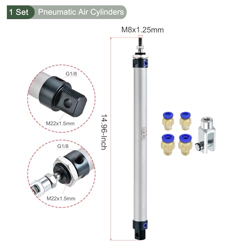 YOKIVE Pneumatic Air Cylinder, with Y Connector and Quick Fittings, Great for Punching Machines, Pneumatic System, Material Handling (MAL 20x250)