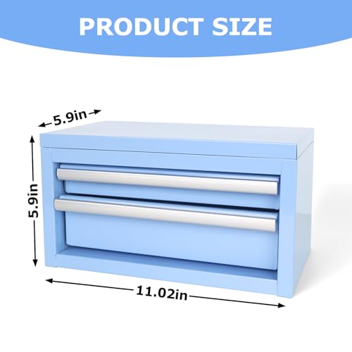 Mini Steel Tool Box with Drawers - Small Tool Chest for Small Item Storage Organizer - Portable Metal Toolbox Organizer with Tool Drawer (mini blue) mini blue