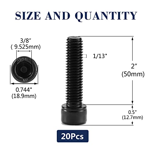 1/2-13 x 2 Socket Head Cap Screws Bolts, 20Pcs 304 Stainless Steel 18-8, Allen Socket Hex Drive, Full Thread, Black Oxide by SG TZH(with Hex Spanner) 1 1/2-13 x 2"