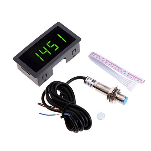 Speedometer 4 Digital LED Tachometer Speed Meter+Proximity Sensor 12V 9999RPM for Lathe/Mower/CNC-/Spring High-Precision, Blue