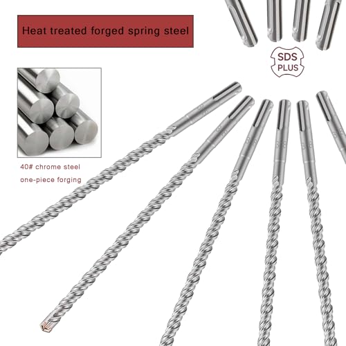 10pcs SDS Plus 3/8 in. x 12 in. Rotary Hammer Drill Bit Kit, Cross-Type Double Thread Carbide Concrete Drill Bit for Stone, Brick, Masonry, Cement Walls