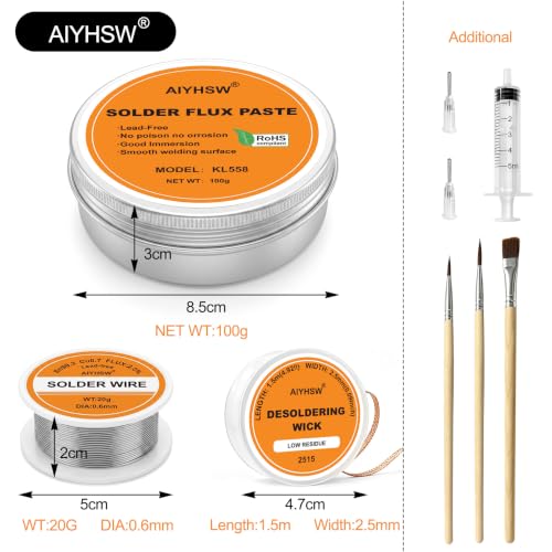 100g Flussmittel Löten Lötpaste Entlötlitze Rolle lötzinn Lötflussmittel | No-Clean Bleifreies Solder Löt Flux Paste,20g 0.6mm Sn99.3Cu0.7 Lötpaste,2.5MM/1.5M Entlötlitze,SMD,BGA,PCB,IC